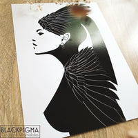 Affiche entière sirine, noir et blanc, femme oiseau, décoration intérieure minimaliste
