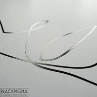 Détails sur le vernis appliqué sur l'encre noire, le relief et la brillance se reveilent. Dessin line art de Lara.