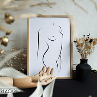 Encadrement de l'affiche minimaliste Mila, illustration d'une femme nue abstraite.