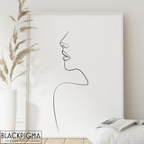 Mockup affiche line art minimaliste Charlie, Illustration d'un portrait de femme d'un seul trait.