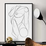 Mockup affiche en noir et blanc d'une femme nue dessinée en line art.