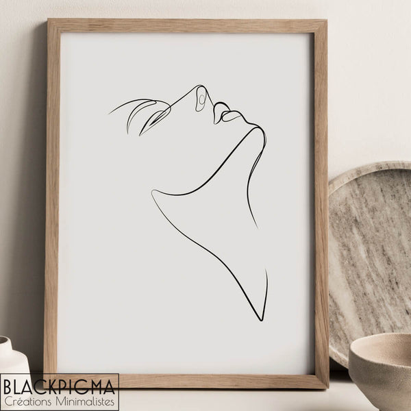 Mockup affiche minimaliste Arielle, portrait de femme line art en noir et blanc.